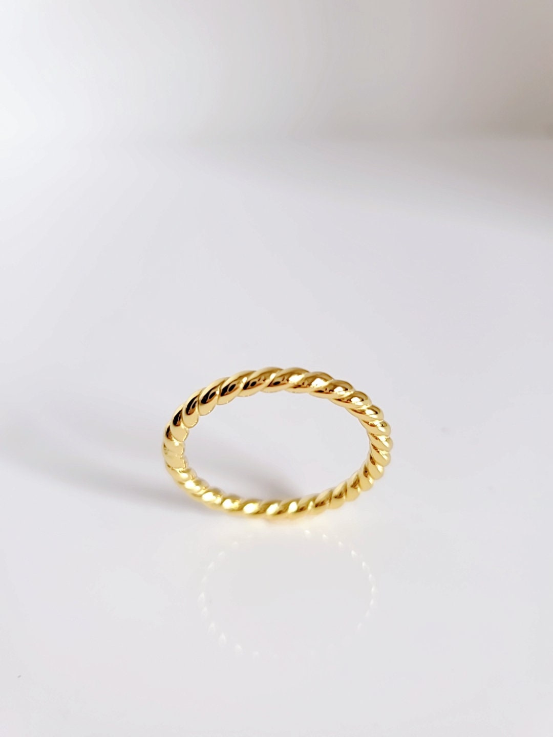 Women Gold Ring, Gold Plated Stackable Rope Ring, Twisted Gold Band, Simple Wedding Band, Thumb Ring, Stack Ring-4