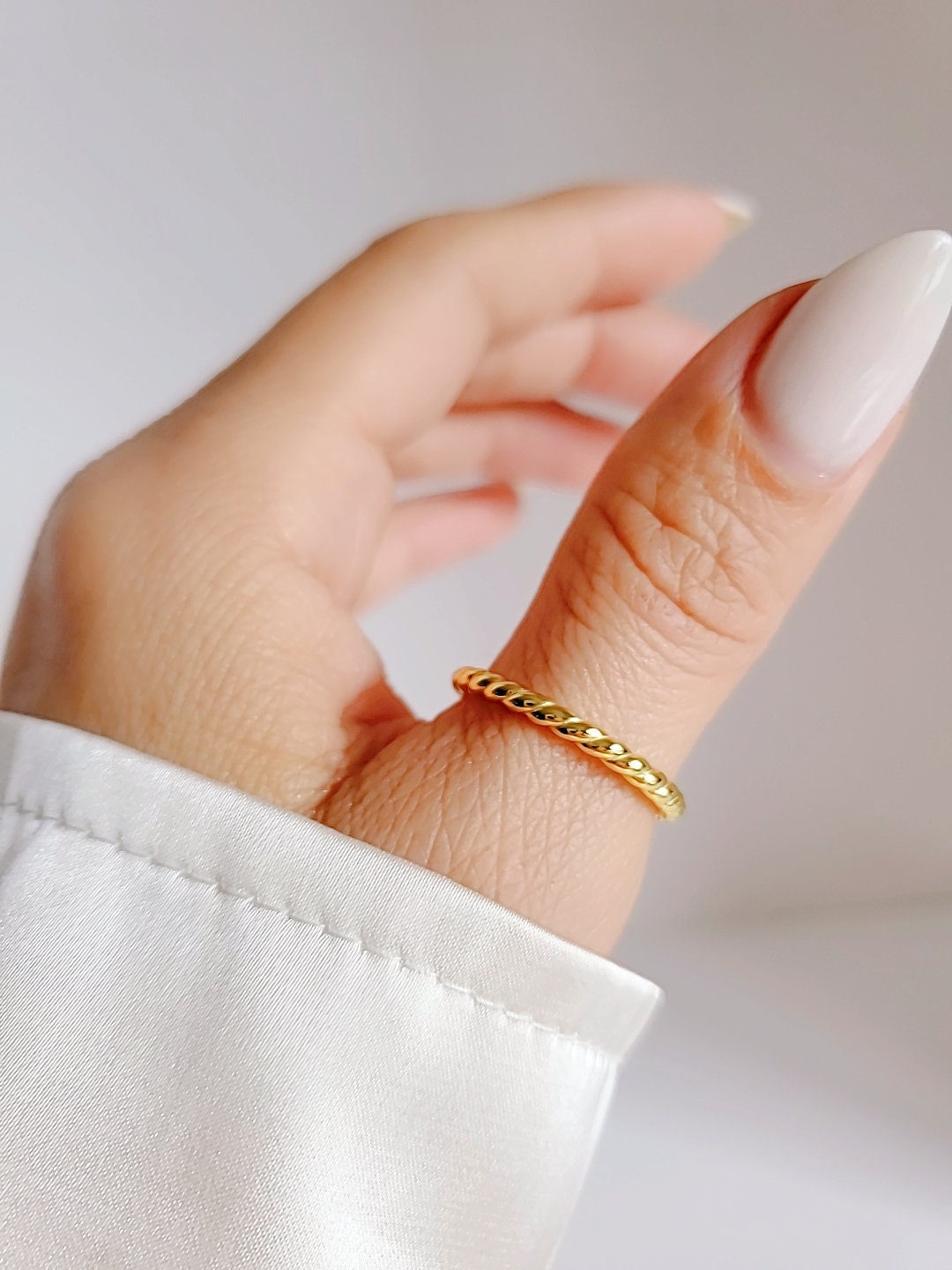 Women Gold Ring, Gold Plated Stackable Rope Ring, Twisted Gold Band, Simple Wedding Band, Thumb Ring, Stack Ring-0