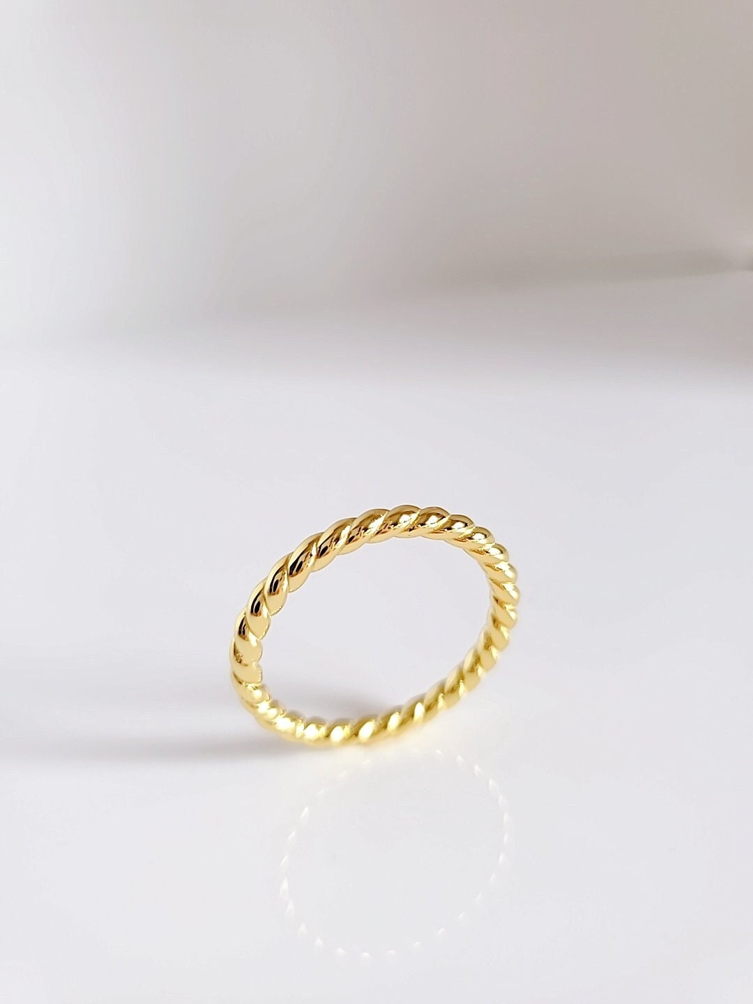 Women Gold Ring, Gold Plated Stackable Rope Ring, Twisted Gold Band, Simple Wedding Band, Thumb Ring, Stack Ring-2