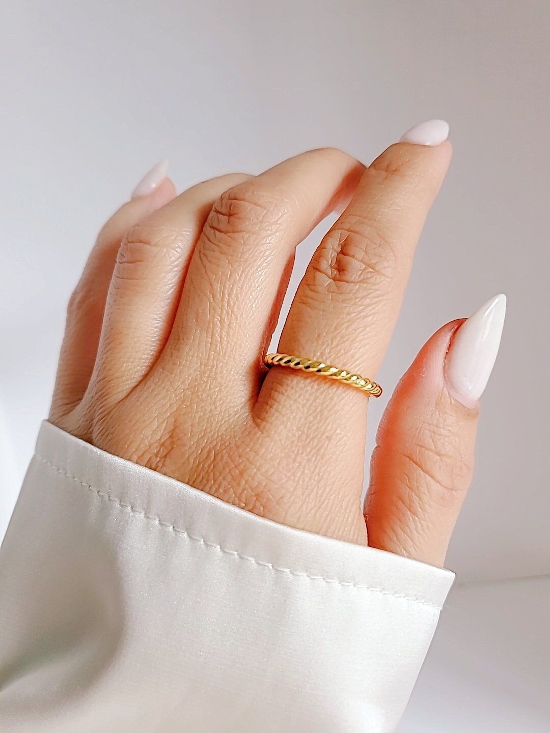 Women Gold Ring, Gold Plated Stackable Rope Ring, Twisted Gold Band, Simple Wedding Band, Thumb Ring, Stack Ring-1