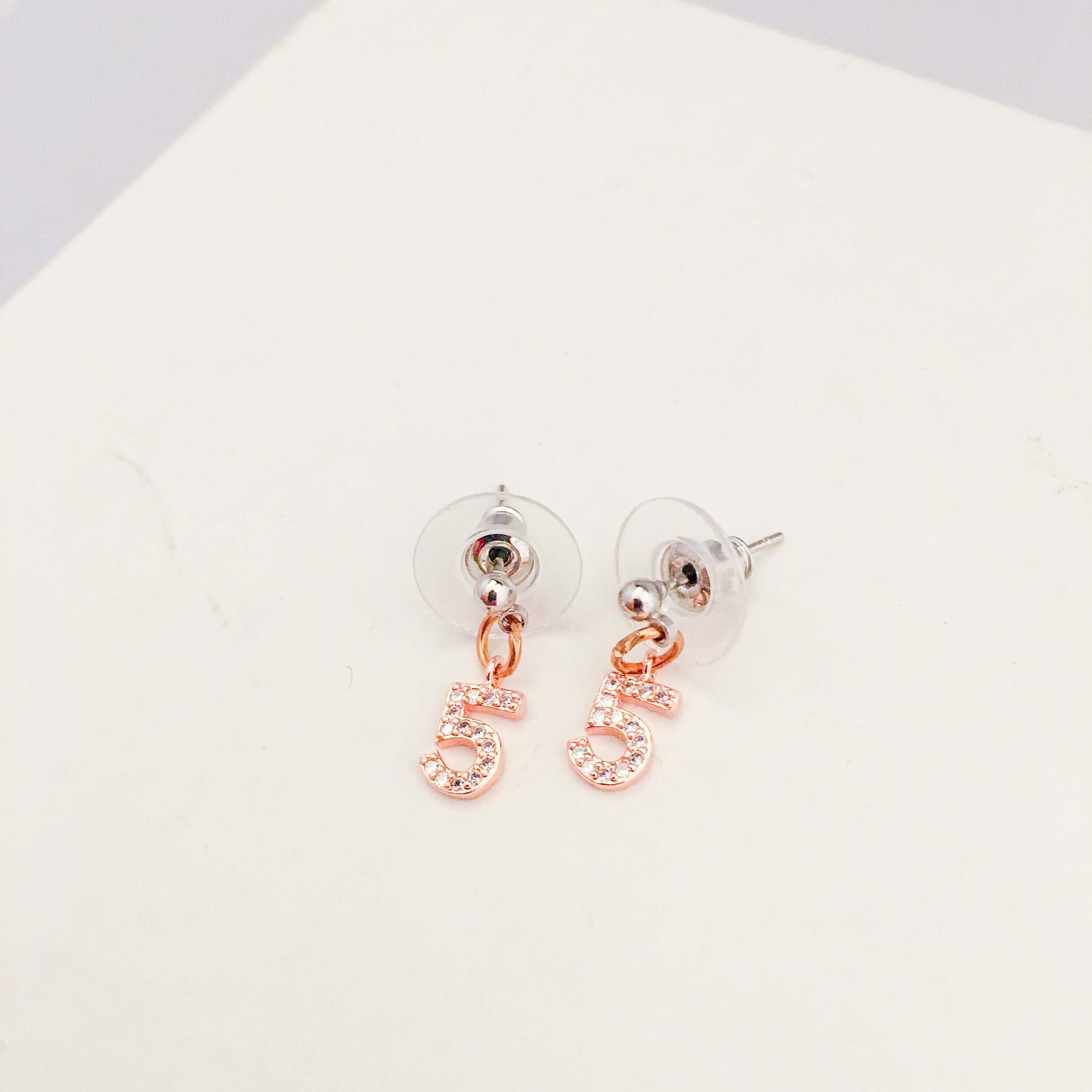 Number Stud Earrings with Rhinestones.