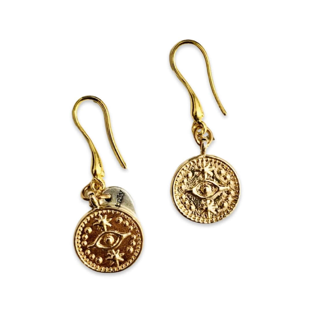 Gold Evil Eye Coin Earrings