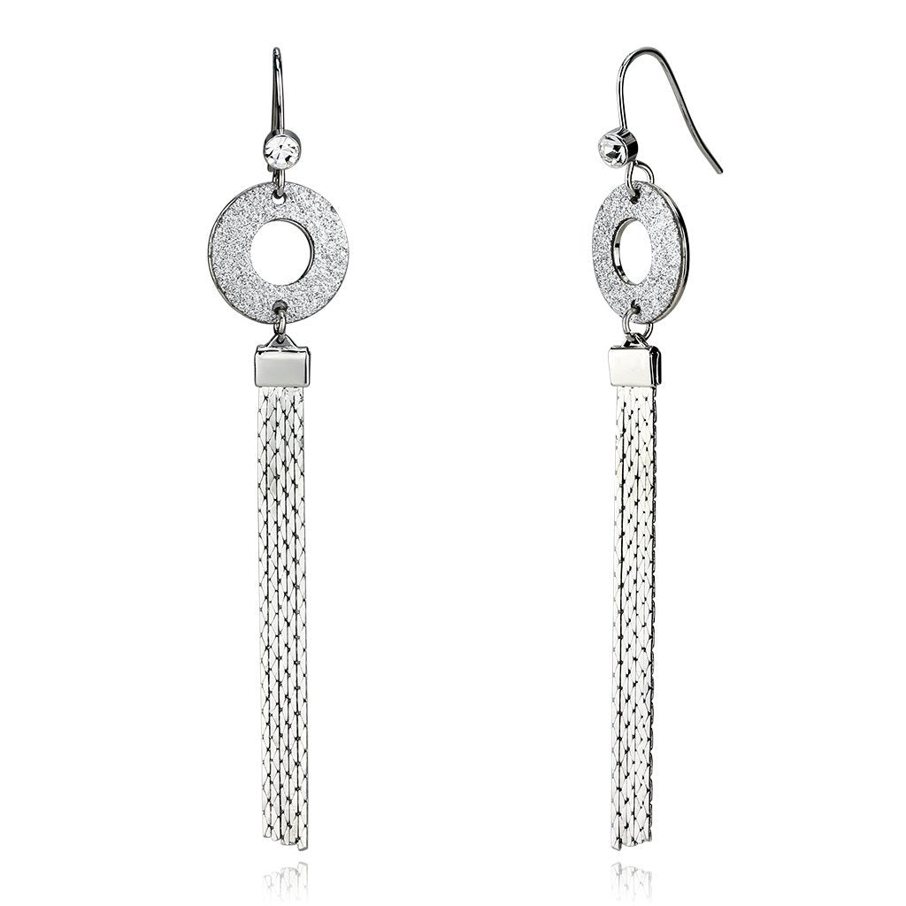 LO2749 - Rhodium Iron Earrings with Top Grade Crystal in Clear