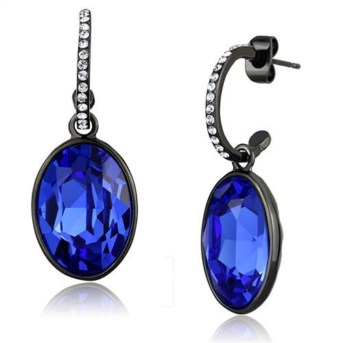 TK2538 - IP Black(Ion Plating) Stainless Steel Earrings with Top Grade Crystal in Sapphire