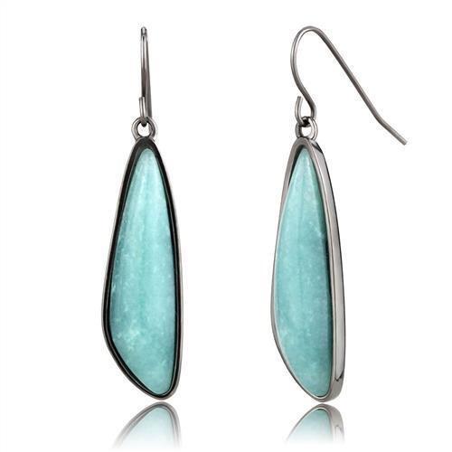 TK3072 - IP Light Black (IP Gun) Stainless Steel Earrings with Semi-Precious Amazon Stone in Emerald