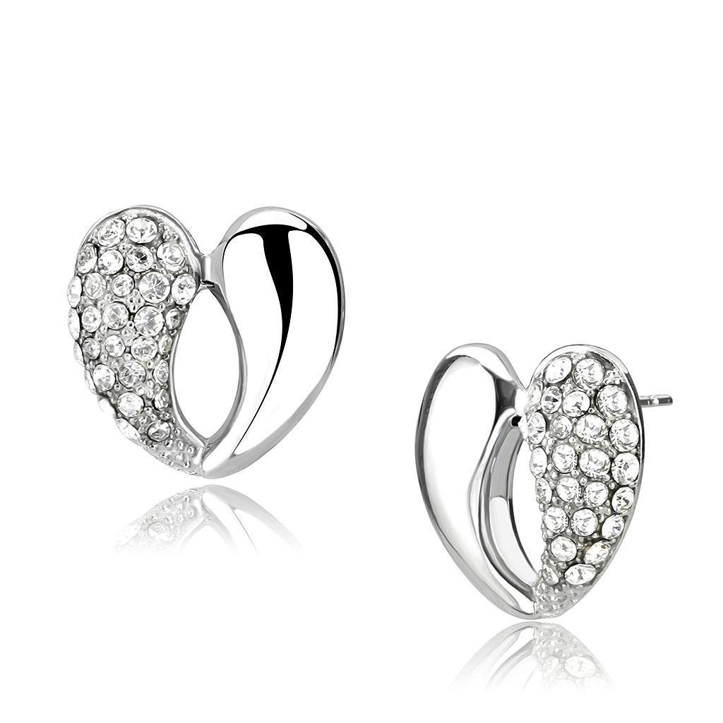 TK3653 - High polished (no plating) Stainless Steel Earrings with Top Grade Crystal in Clear