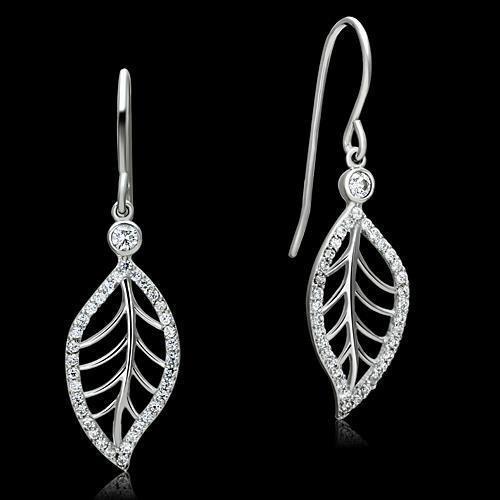 TS068 - Rhodium 925 Sterling Silver Earrings with AAA Grade CZ in Clear