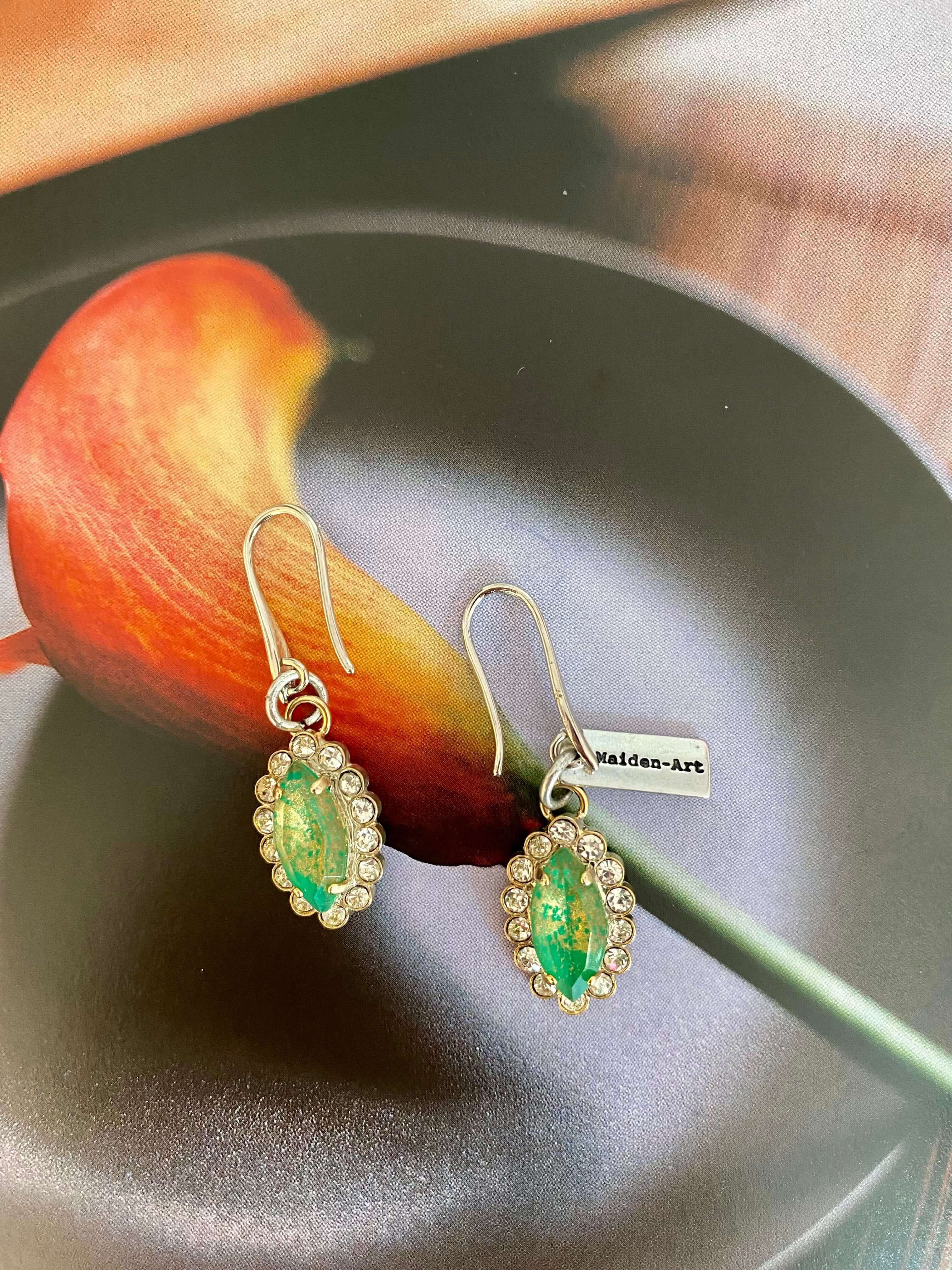 Emerald Green Statement Earrings and Rhinestones.