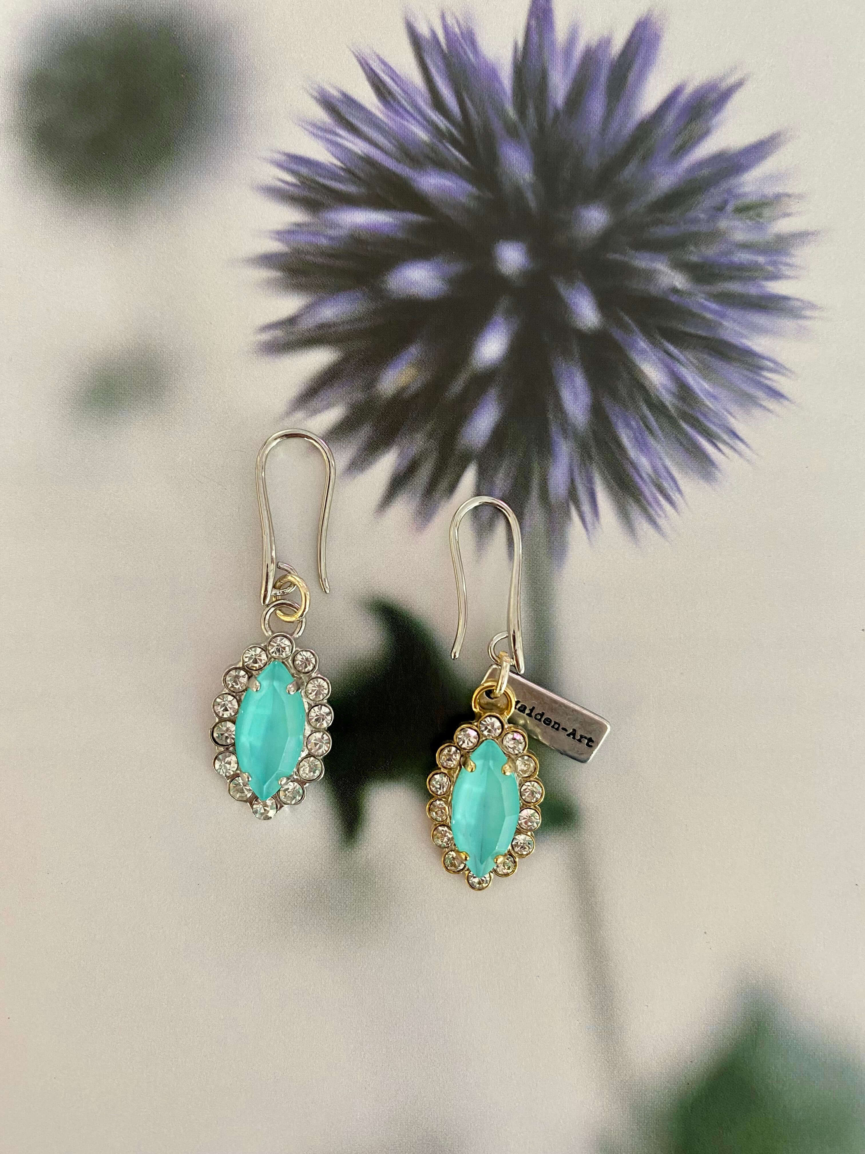 Turquoise Blue Statement Earrings and Rhinestones.