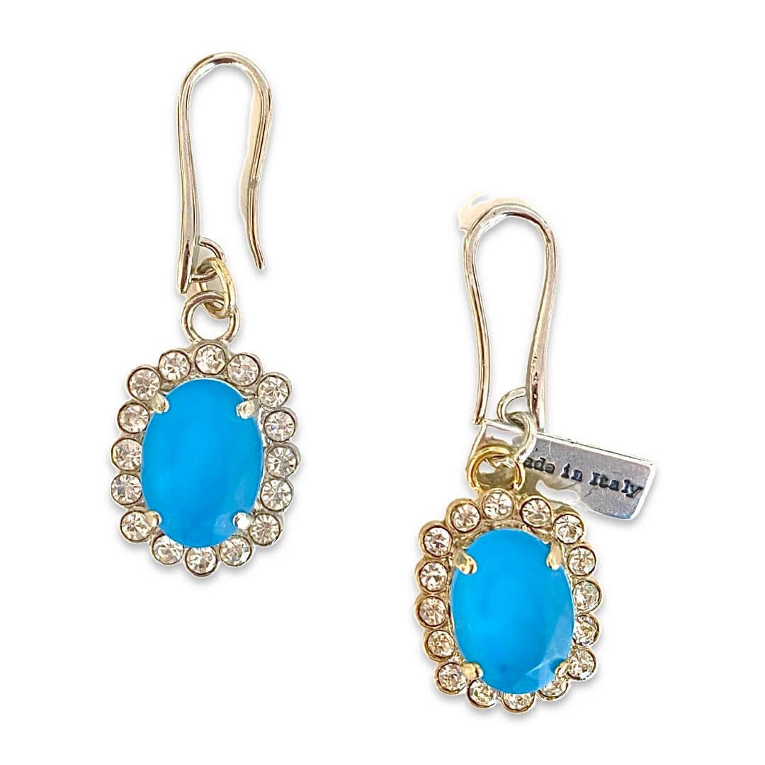 Azure Blue Statement Earrings and Rhinestones.