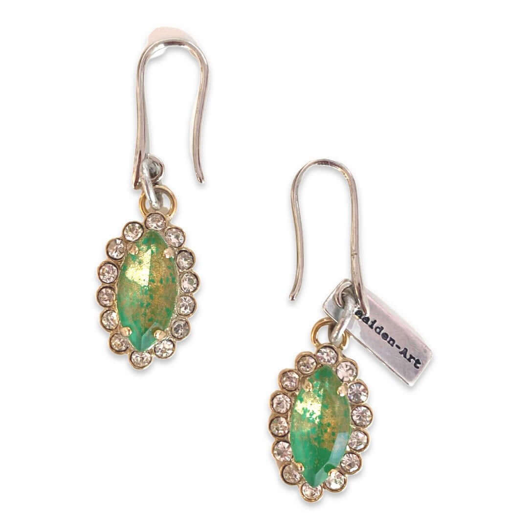 Emerald Green Statement Earrings and Rhinestones.